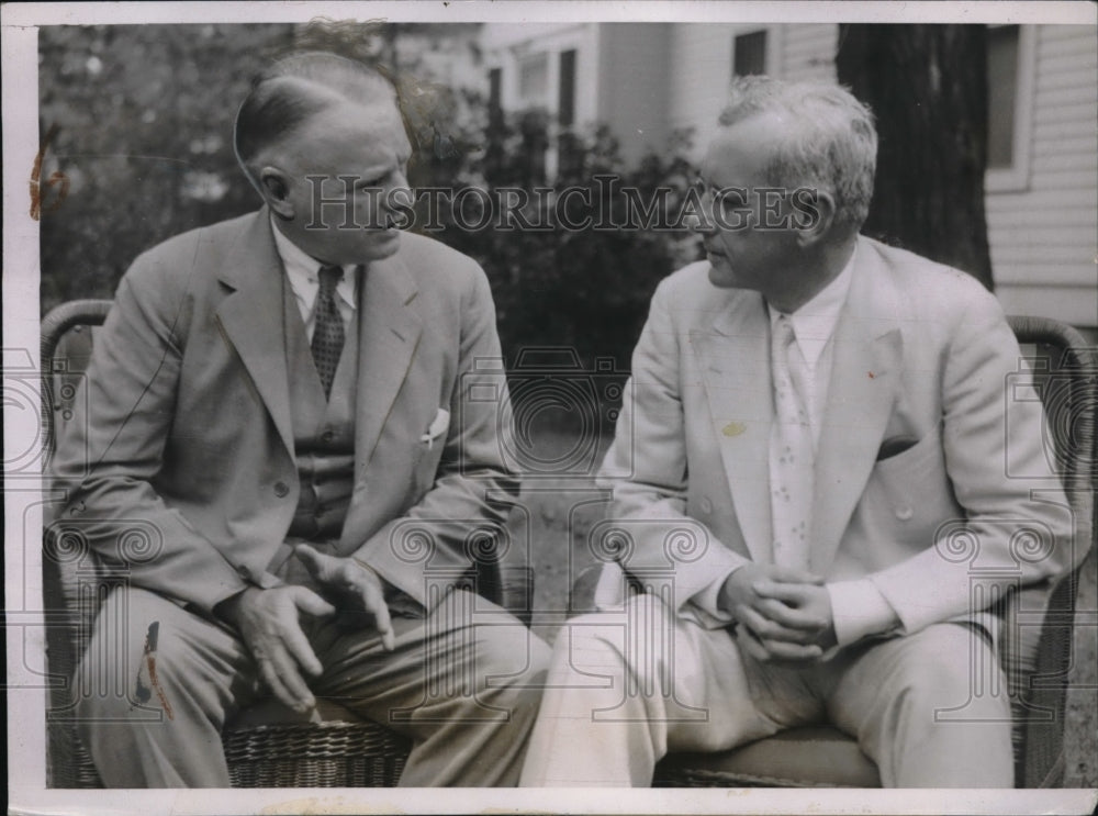 1936 Press Photo Col. William Donavan visits Gov. Alfred Landon in Topeka KS - Historic Images