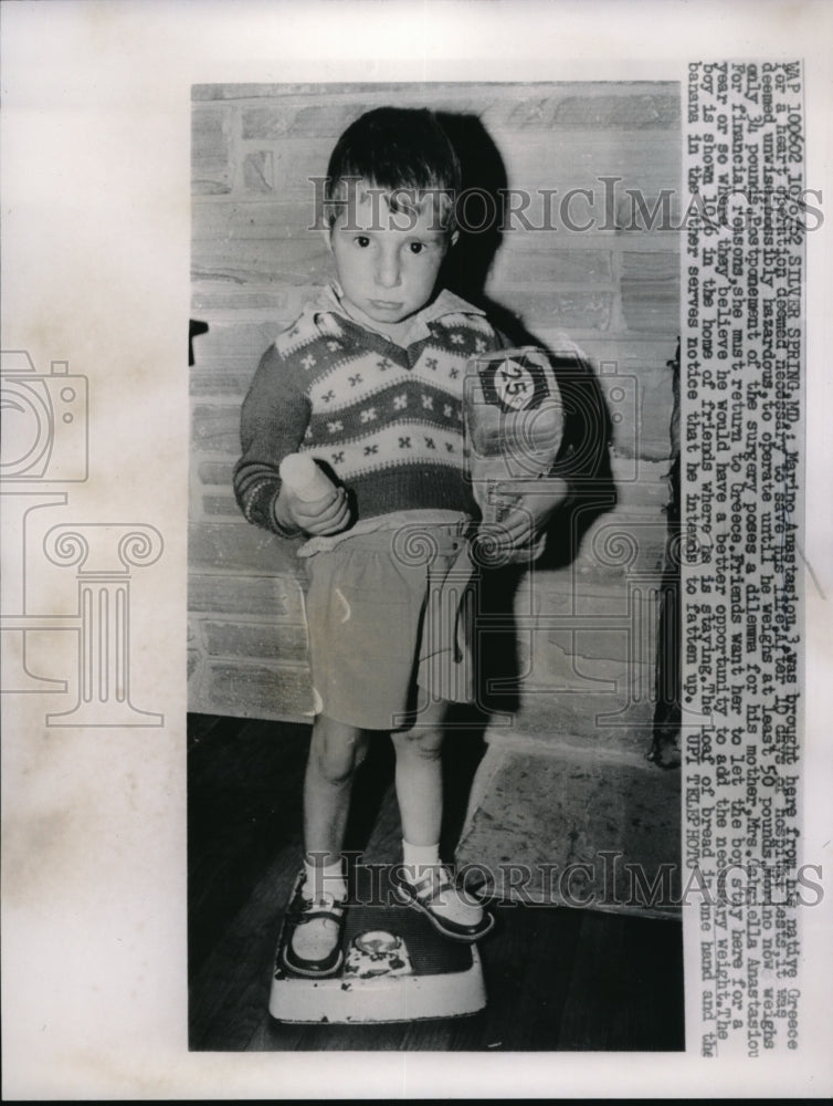 1962 Press Photo Marino Anastasiou Greek Child Needed Heart Operation- Historic Images