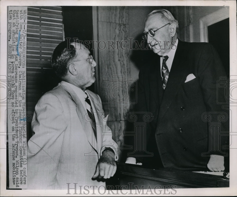1951 Charles Wilson Confers with Sen. Walter George on Tax Increase - Historic Images