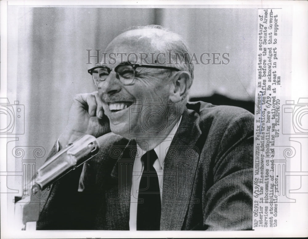 1962 Press Photo Felix Wormser, asst. sec. of Interior in the Eisenhower - Historic Images