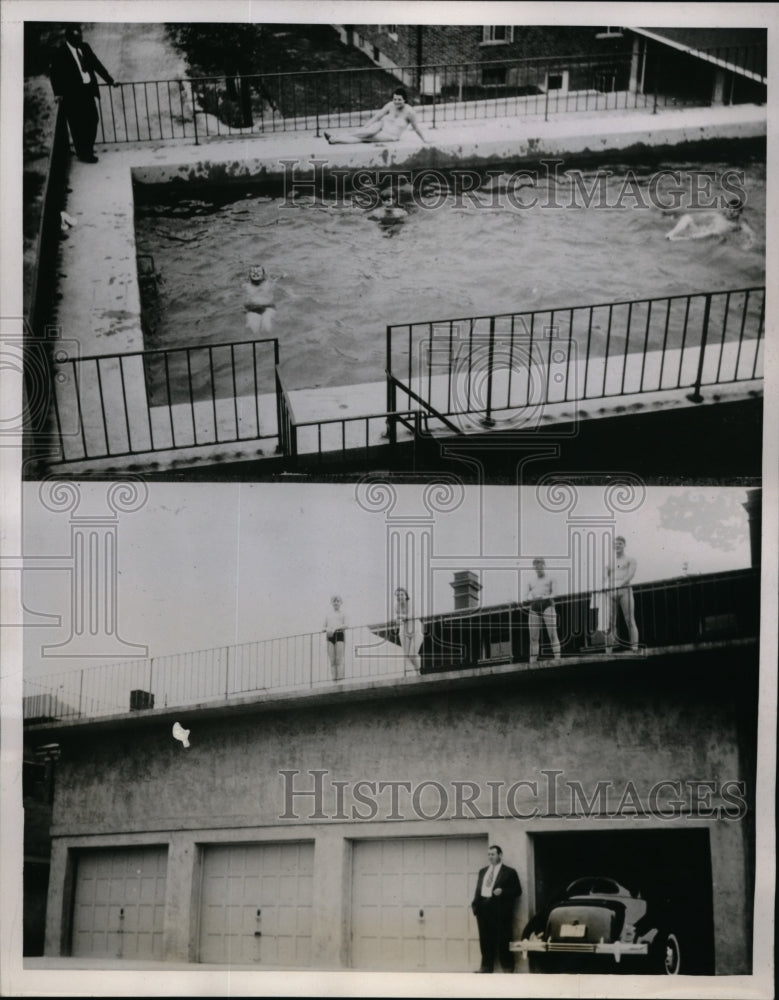 1938 The Henry Allendorf family w/ their pool on top of their - Historic Images