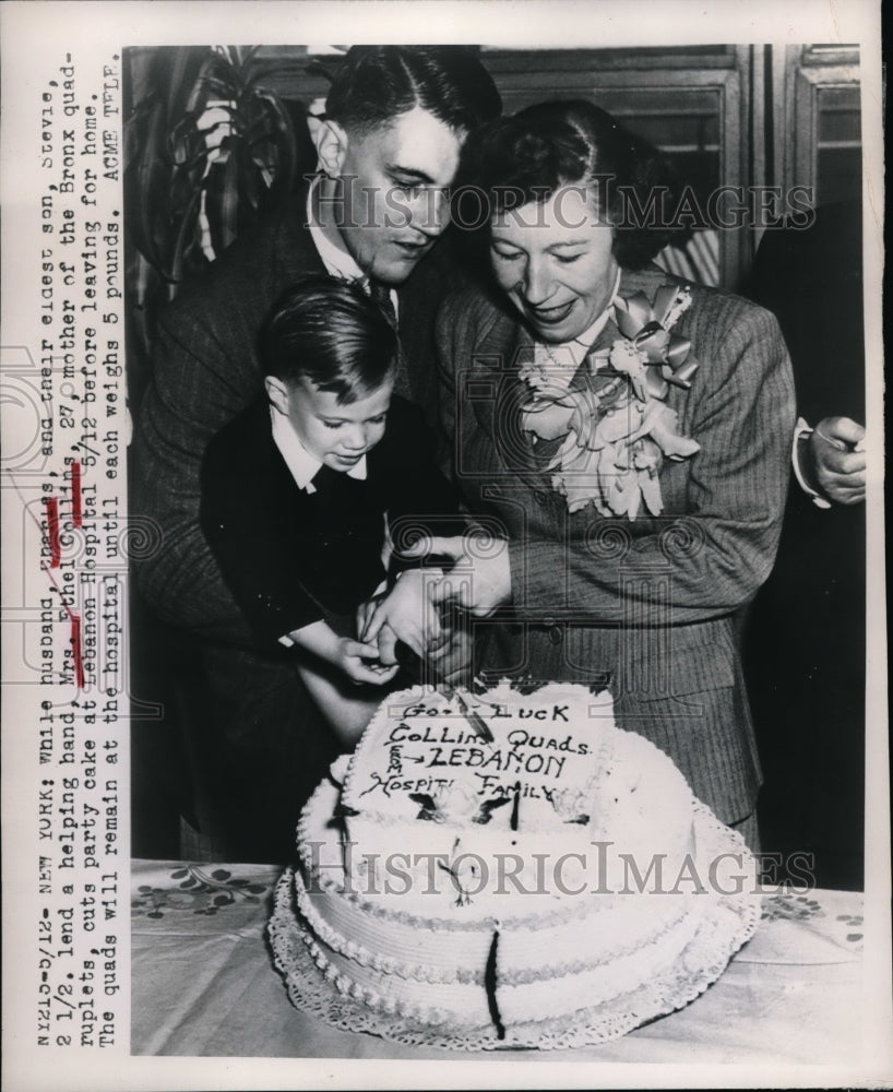 1949 Press Photo Mrs Ethel Collins Charles Bronx New York Quadruplets - Historic Images