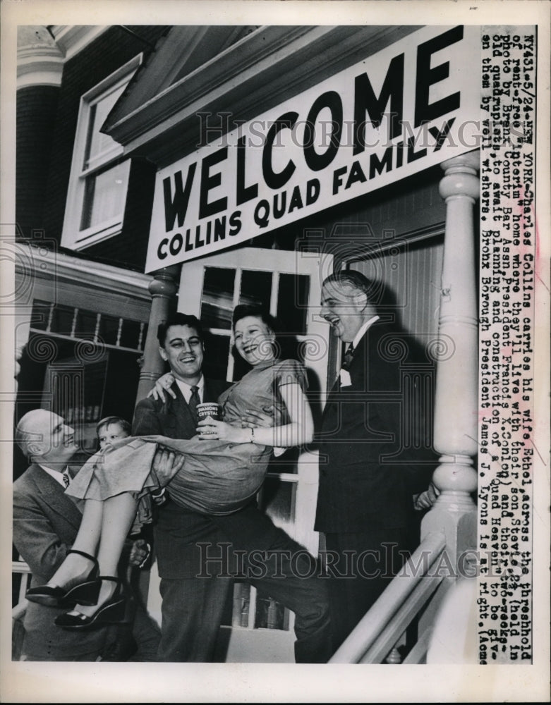 1949 Press Photo Charles Collins Bronx New York Quadruplets Birth - Historic Images