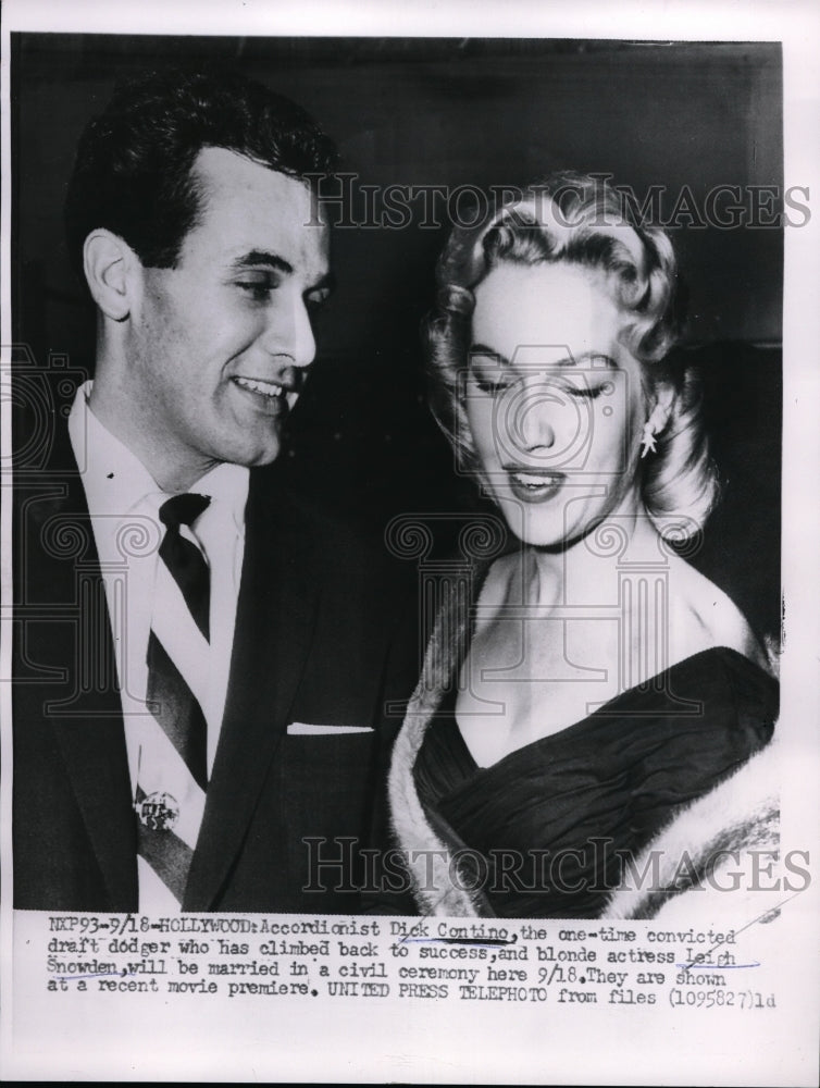 1954 Press Photo Dick Contino Accordion Musician Actress Leigh Snowden - Historic Images