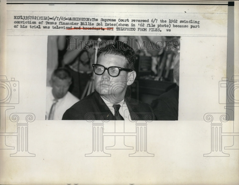 1965 Press Photo Wash.D.C. financier Billie Sol Estes, swindler conviction-Historic Images