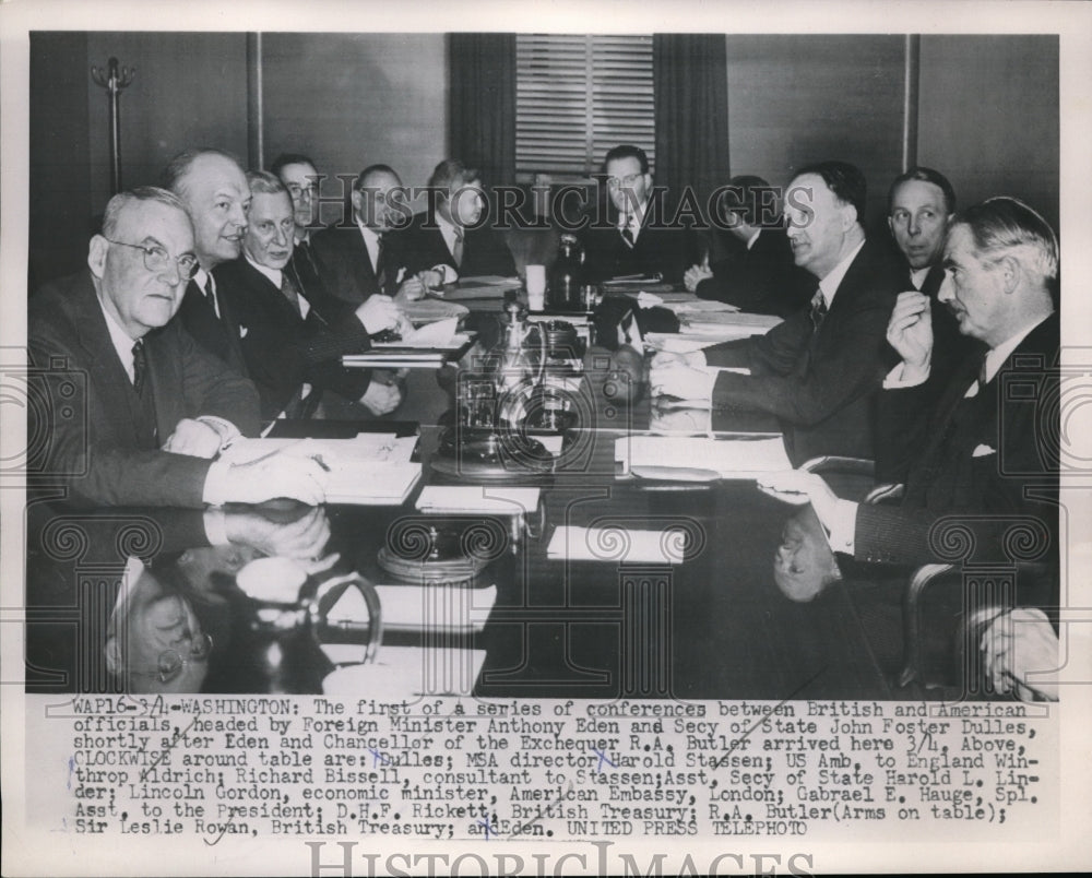 1953 Press Photo D.C. US Minister JF Dulles, British A Eden,H Stassen,W Aldrich-Historic Images