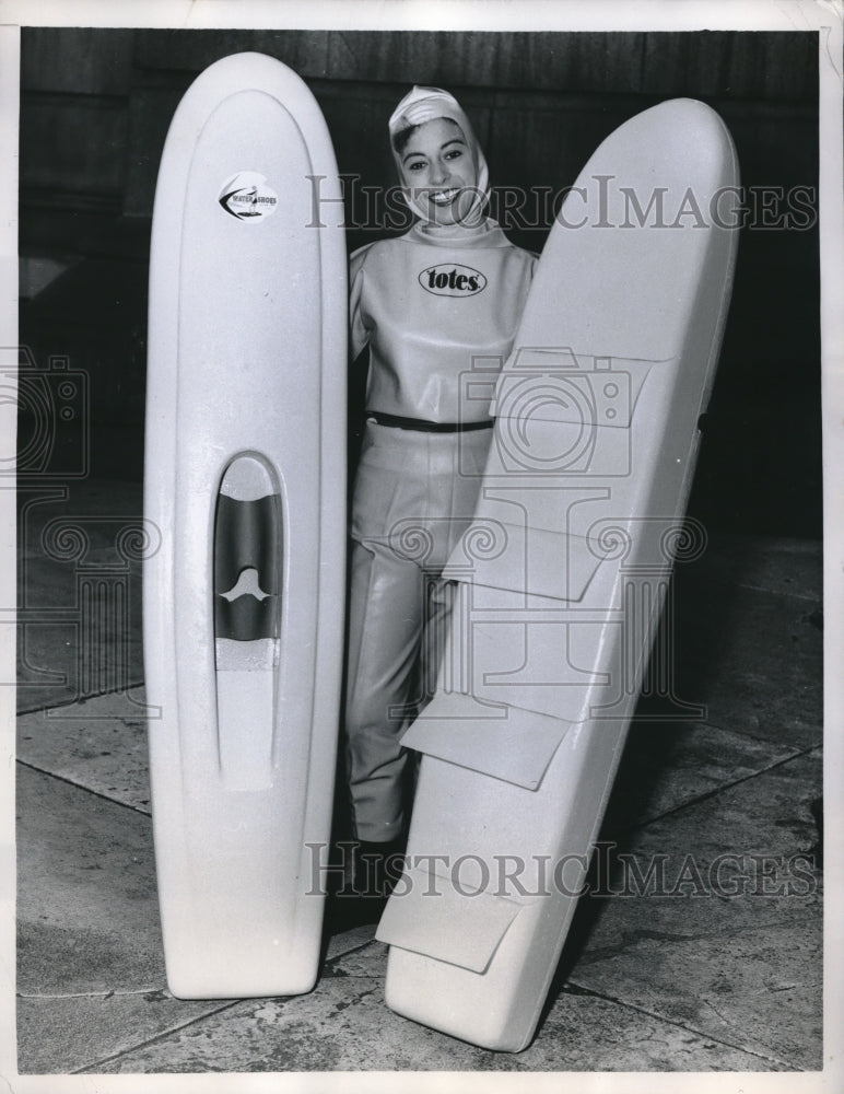 1960 Chicago Illinois Claire Marquis Water Shoes Skis - Historic Images