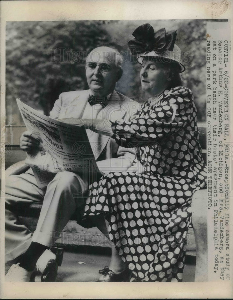 1948 Press Photo Senator &amp; Mrs Arthur Vandenberg of Michigan in Philadelphia-Historic Images