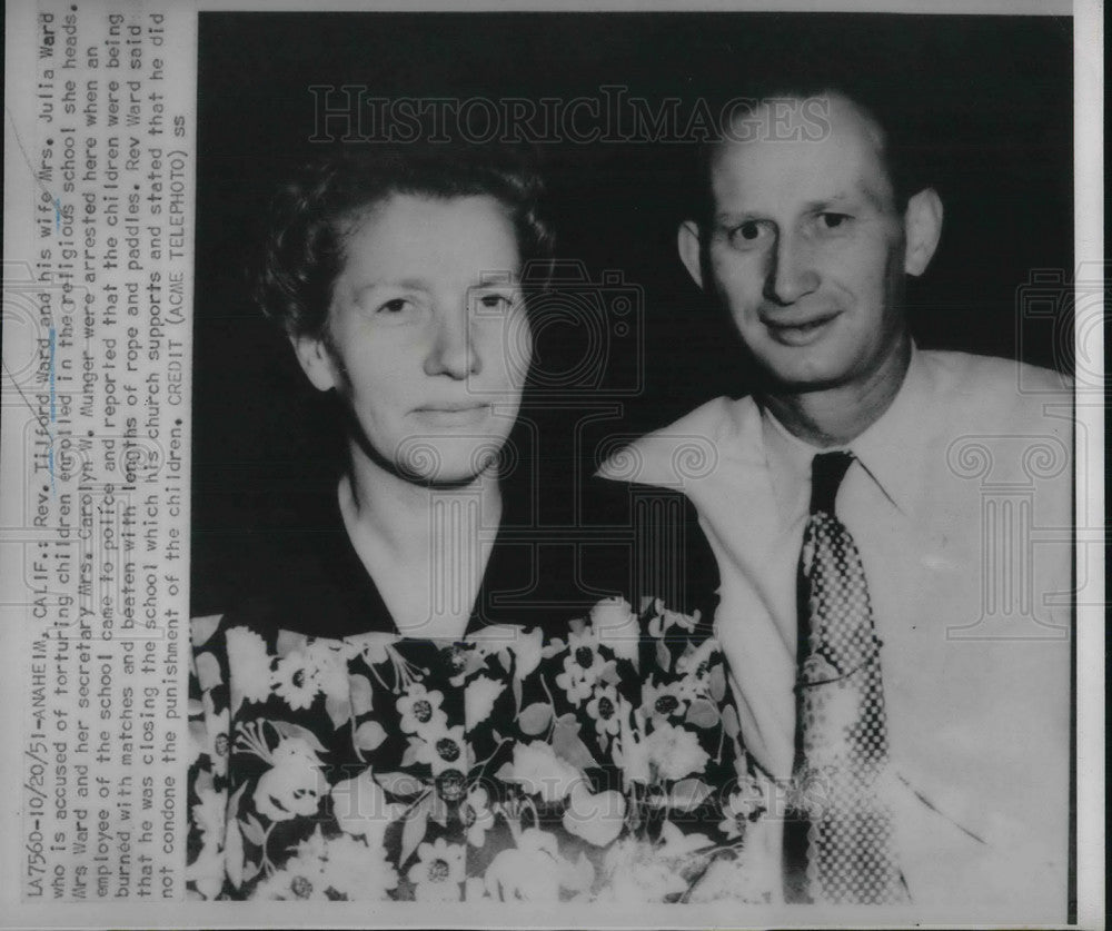 1951 Press Photo Rev Tilford Ward and wife Julia accused of torturing children - Historic Images