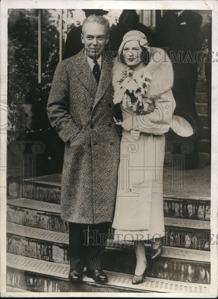 1931 Press Photo Thomas Manville, Jr w/ his bride after their marriage at the-Historic Images