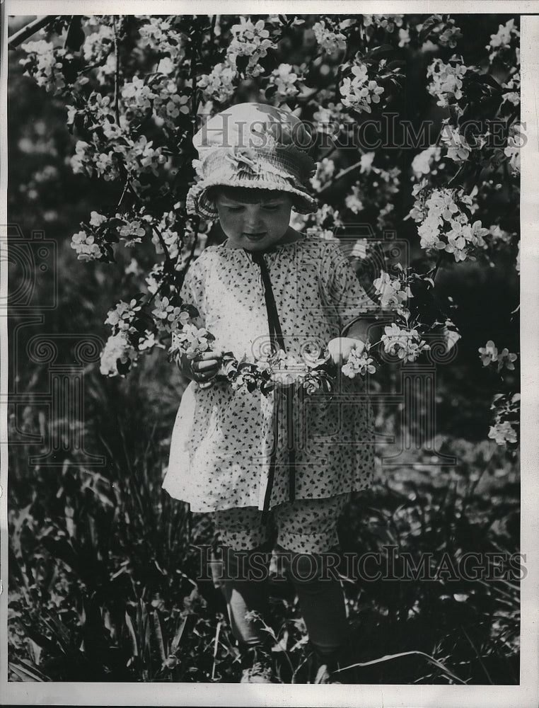 1933 Press Photo Susan Louise Mayer of Lafayette, Ind. in some flowers - Historic Images