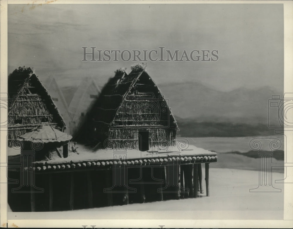 1937 Model homes of old Swiss lake dwellers from 15,000 years ago - Historic Images