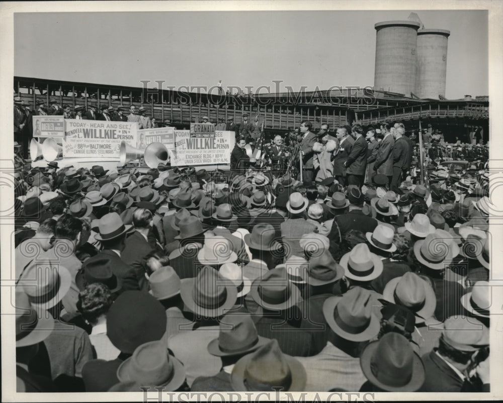 1940 Press Photo Chicago, Ill Union Stockyards Wendell Wilkie campaign speech-Historic Images