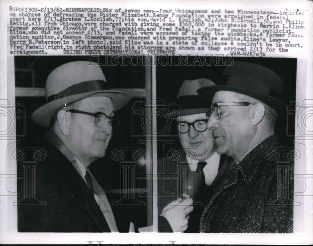 1962 Press Photo Lawyer Harry H. Peterson for Marvin Kline, Fred Fadell-Historic Images