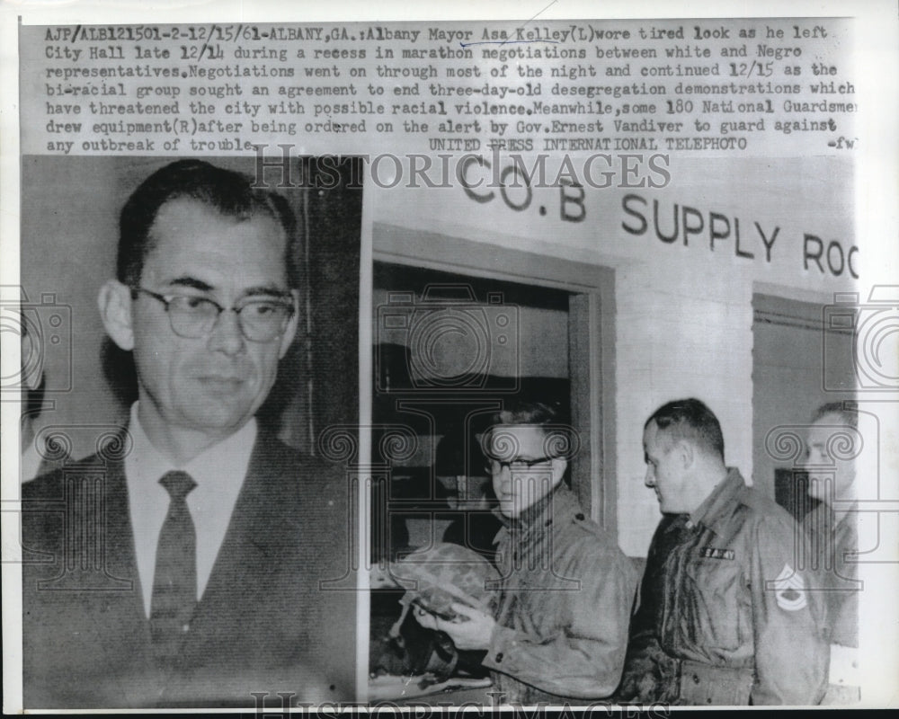 1961 Press Photo Albany Mayor Asa Kelley, National Guard for Desegregation Issue - Historic Images