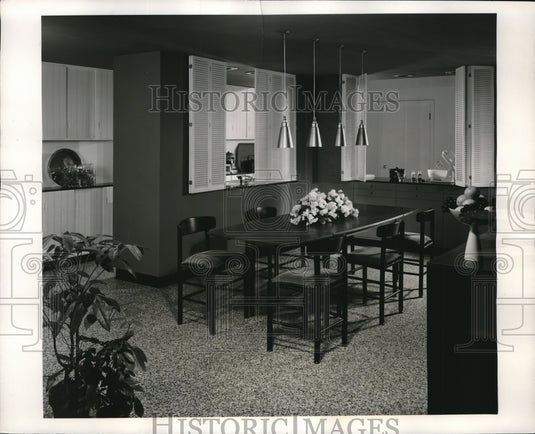 1958 Press Photo Wrap Around Kitchen with Armstrong Corlon Flooring - neb65581-Historic Images