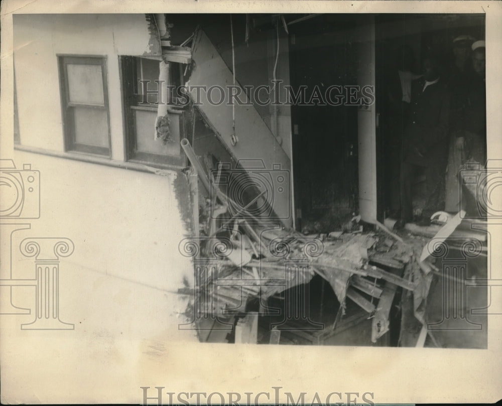 1924 Hole in ship SS Boston rammed by tanker Swift Arrow off Boston - Historic Images