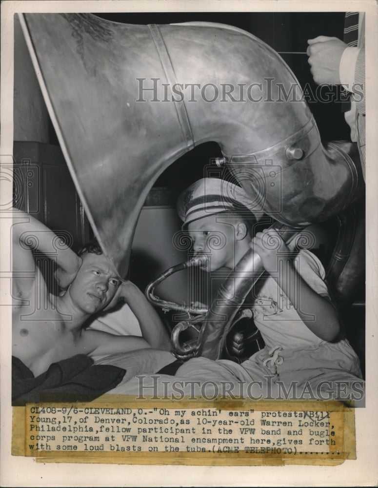 1947 Bill Young, 17, Warren Locker, 10, plays the tuba-Historic Images