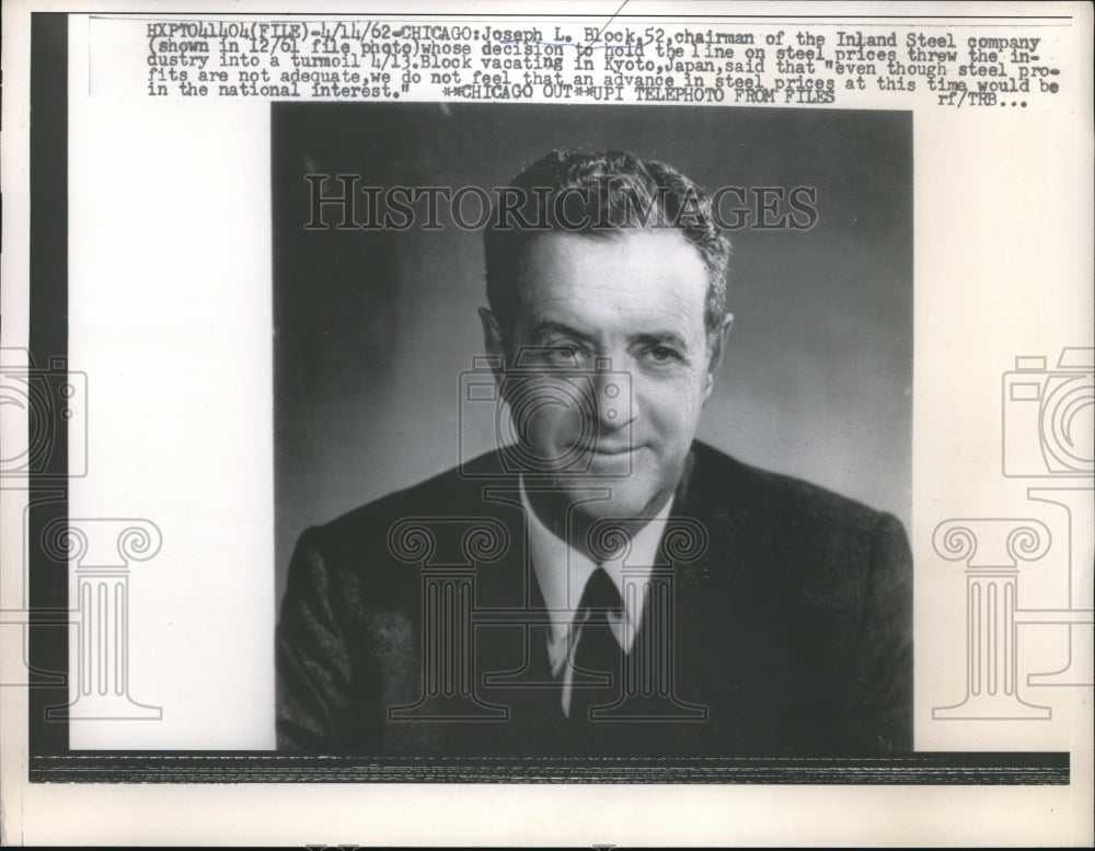 1962 Press Photo Chicago, Joseph Block, Chairman of Inland Steel Co. - neb65893-Historic Images