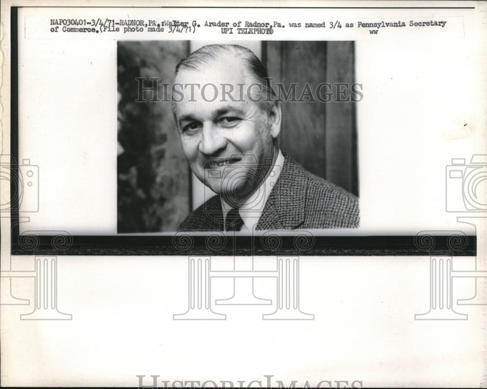 1971 Press Photo Radnor, Pa Walter G. Arader, Pa Sec of Commerce - neb65922-Historic Images