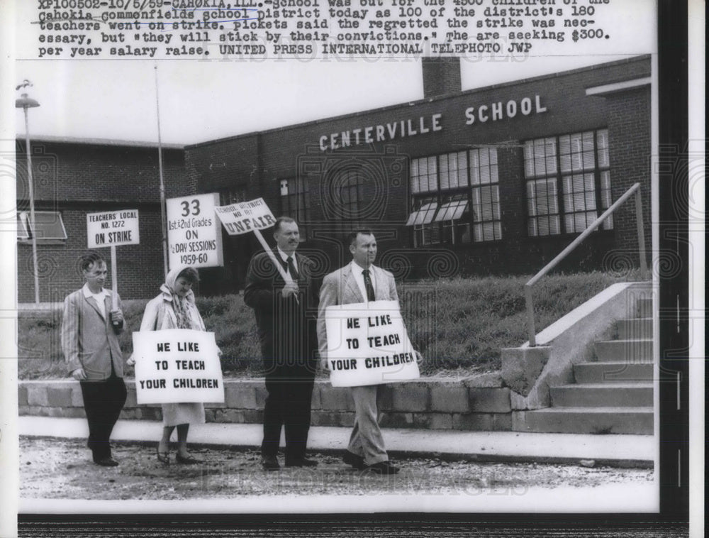 1959 Press Photo Teachers in Cahokia Commonfields School District walk picket - Historic Images