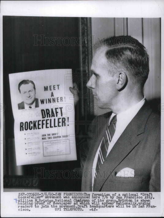 1960 William Brinton Anounced Draft Rockefeller Movement  - Historic Images
