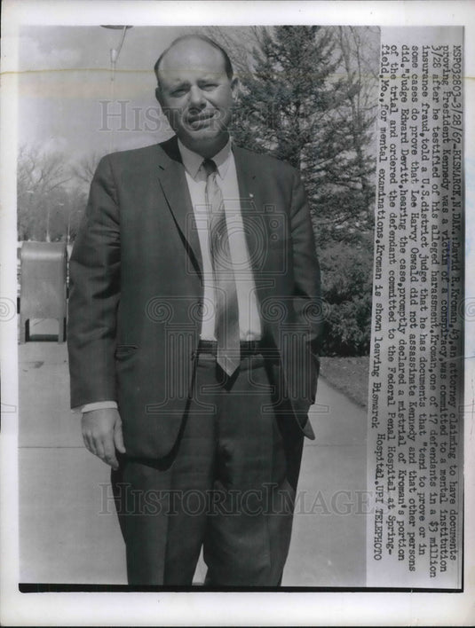 1967 Press Photo Attorney David Kroman committed to mental institution - Historic Images