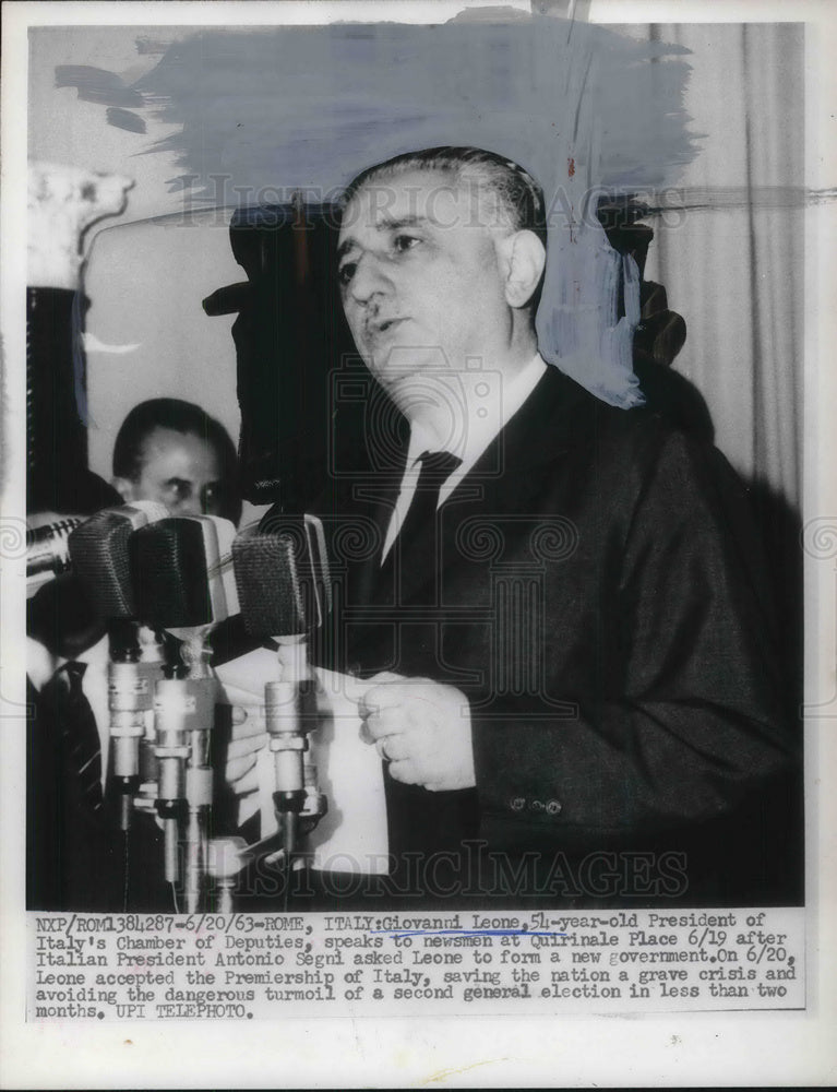 1963 Press Photo Giovanni Leone President of Italy&#39;s Chamber of Deputies-Historic Images