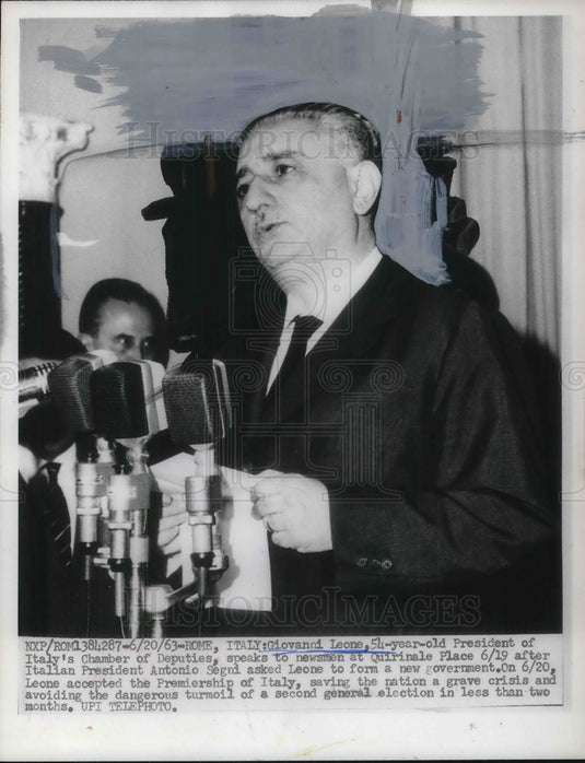1963 Press Photo Giovanni Leone President of Italy's Chamber of Deputies-Historic Images