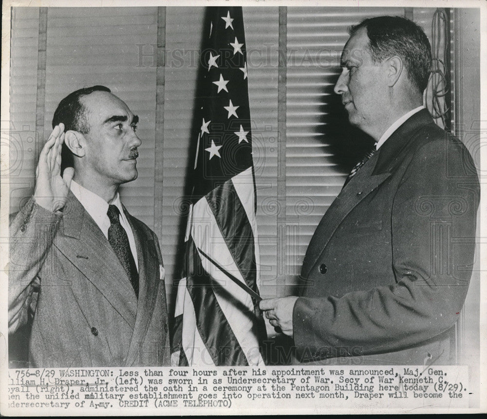 1947 Press Photo Maj.Gen. William Draper Jr. sworn as Undersecretary of War - Historic Images