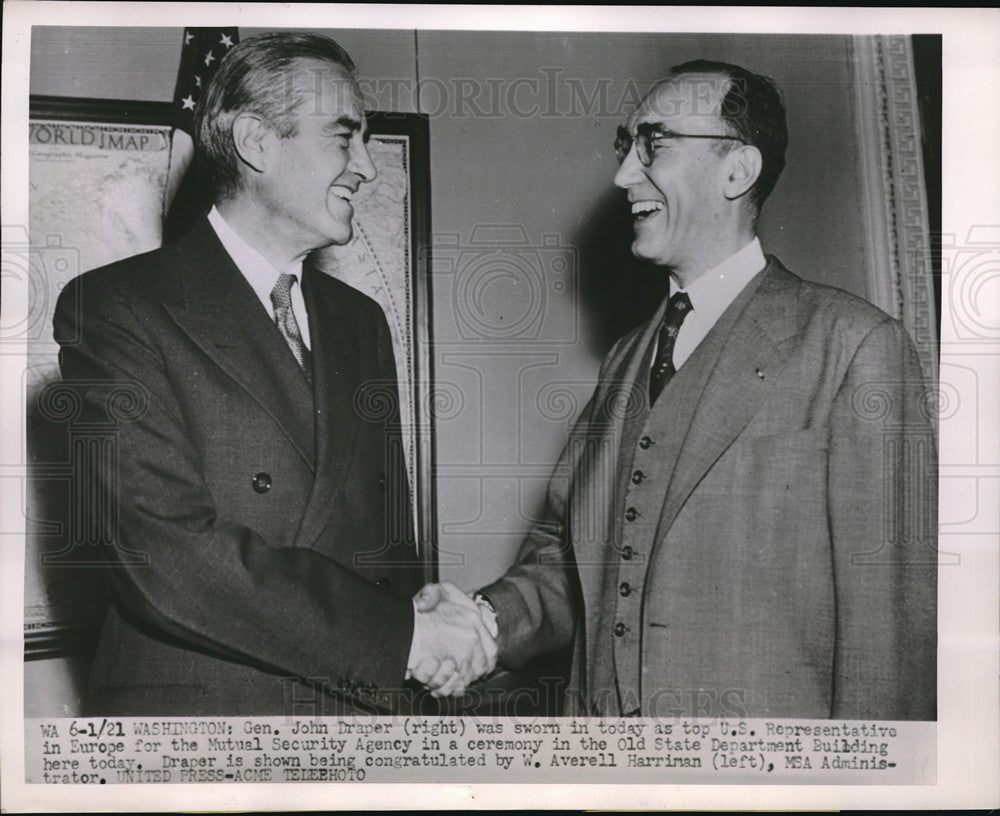 1952 Gen John Draper sworn in as top US Representative in Europe - Historic Images