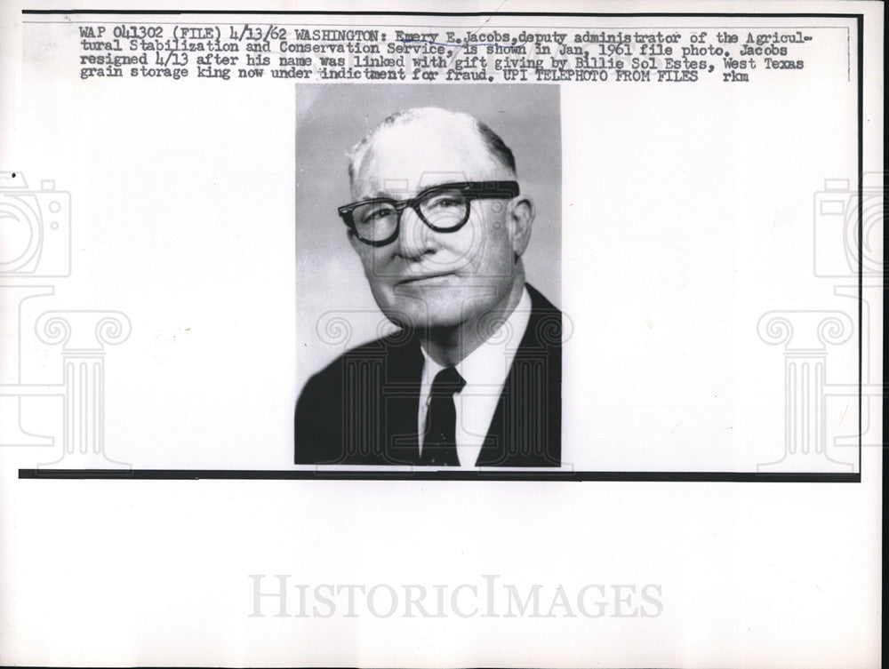 1962 Emery Jacobs deputy administrator of Agriculture Stabilization - Historic Images
