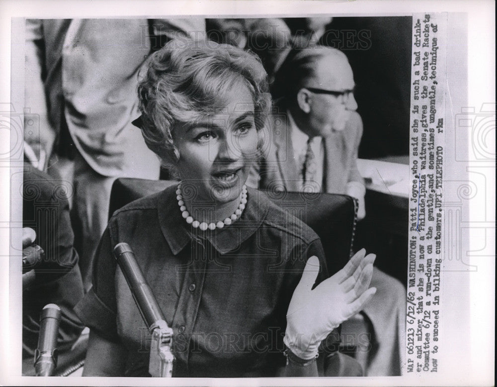1962 Patti Joyce testifies before Senate Rackets Committee - Historic Images