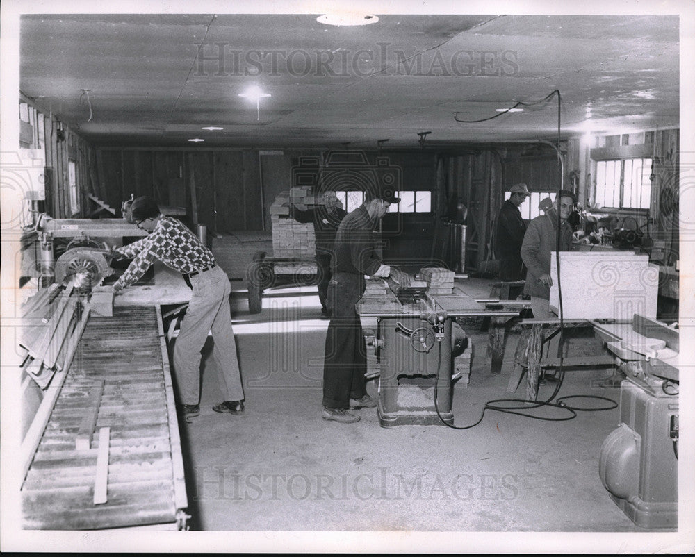 1955 Press Photo Precision Realy Co workers in the construction shop - neb68004 - Historic Images