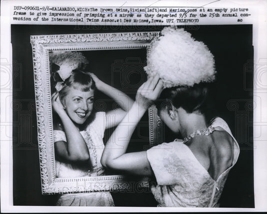 1959 Vivian & Marion Brown at International Twins convention in MI - Historic Images