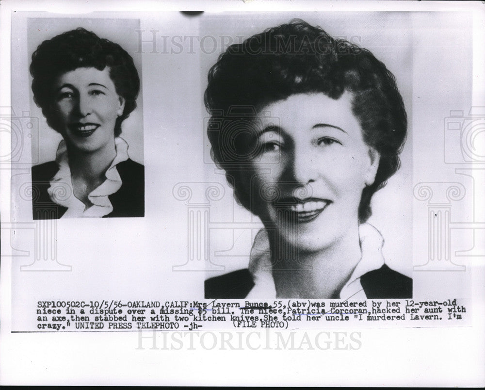 1956 Mrs Lavern Bunce murdered in Oakland CA by niece age 12 - Historic Images