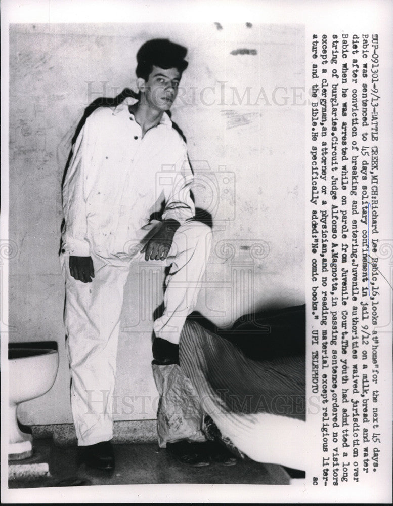 1959 Press Photo Richard Lee Babic sentenced to 45 days Solitary Confinement-Historic Images