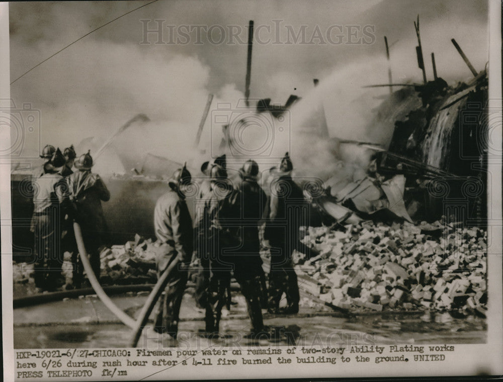 1953 Firefighters pour water on remains of Ability Plating Works - Historic Images