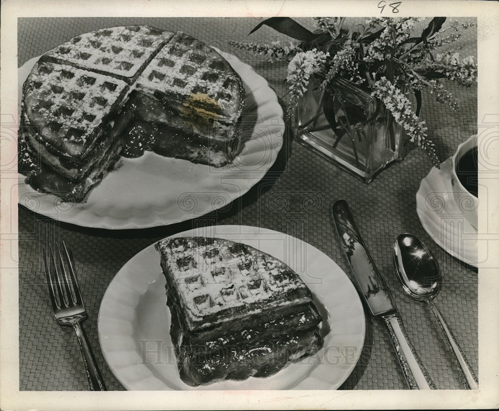 1952 Press Photo Golden waffles with jam plums - neb69299-Historic Images