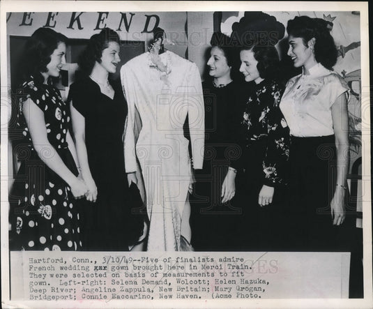 1949 Press Photo HArtford, Conn wedding gown & S Demand,H Hazuka,A Zappula - Historic Images