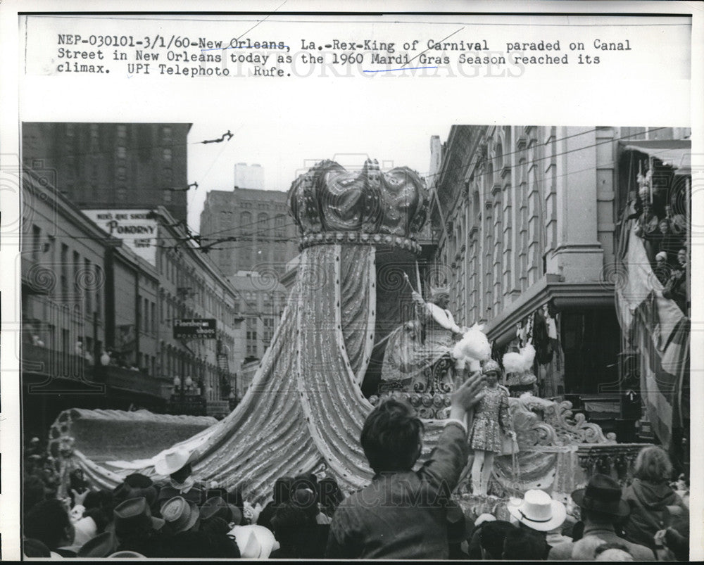 1960 Press Photo Rex, King of Carnival Paraded on Canal Street in New Orleans - Historic Images