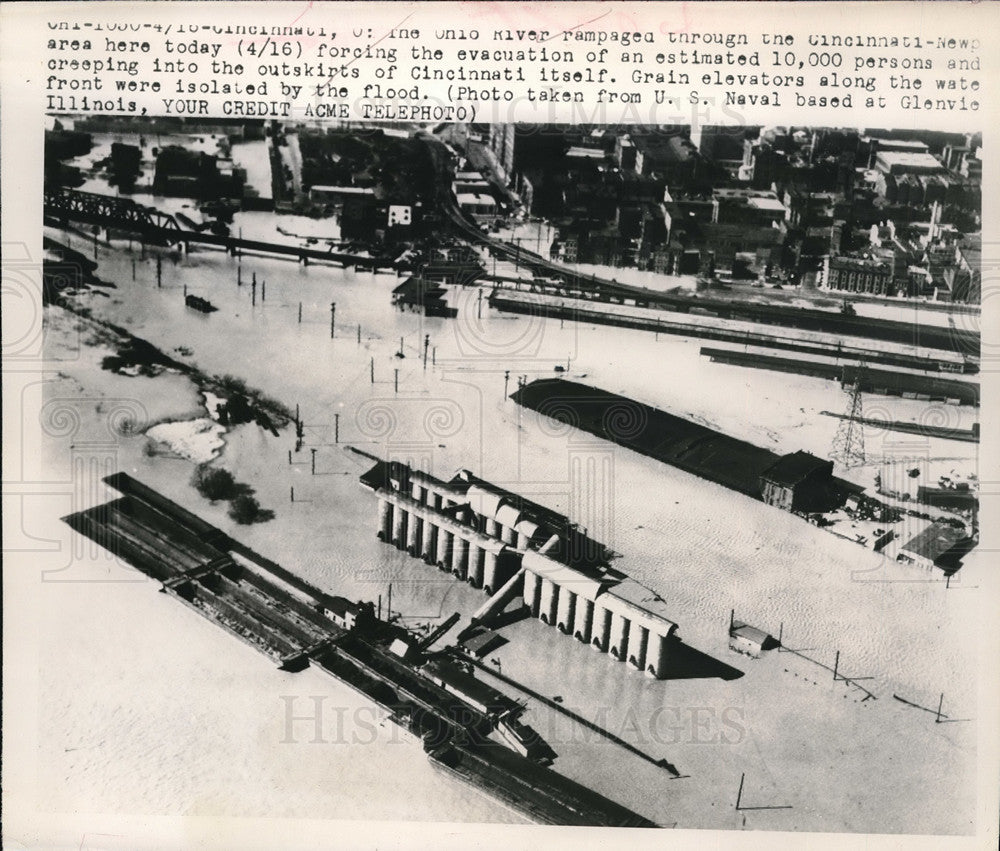 1948 View of flooded streets in Cincinnati after Ohio river flood - Historic Images