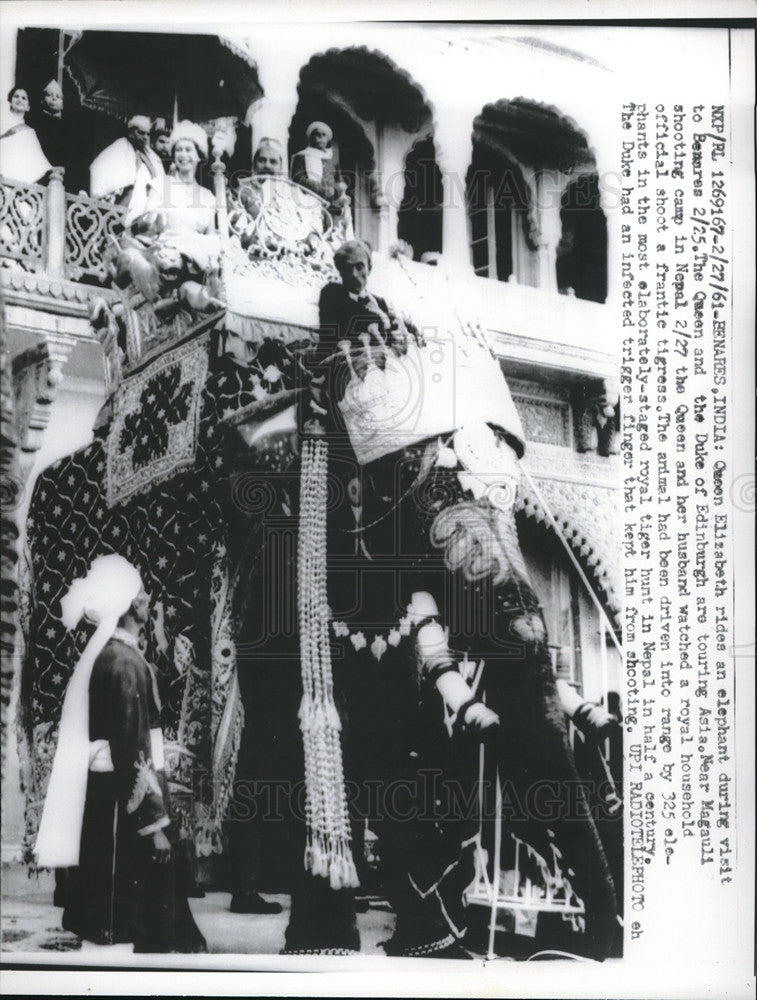 1961 Benares India Queen Elizabeth Visit Ride Elephant  - Historic Images