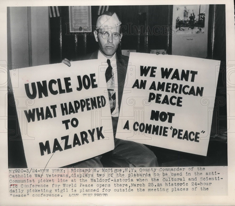 1949 Press Photo NYC, Richard McTigue, Catholic War Veterans cmdr - neb70419-Historic Images