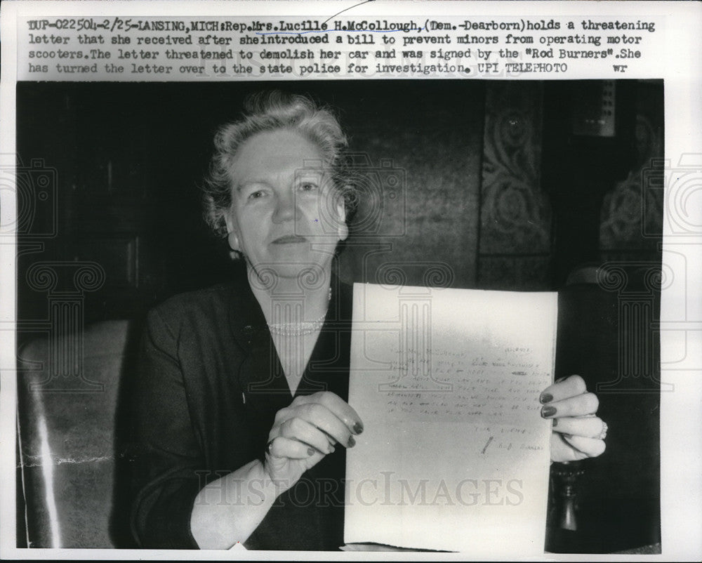 1959 Mrs. Lucille H. McCollough With Threatening Letter in Lansing - Historic Images