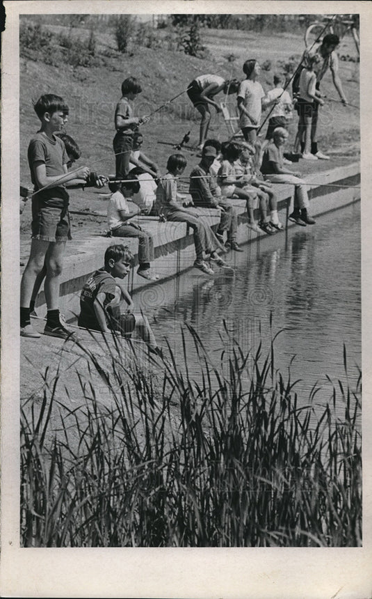 1971 Fishing at State Road Park Pond - Historic Images
