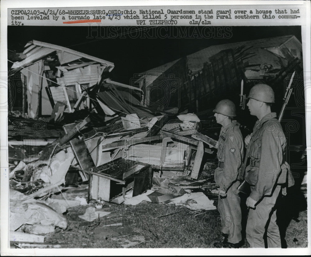 1968 Ohio National Guardsmen Guard House Leveled by Tornado Ohio - Historic Images