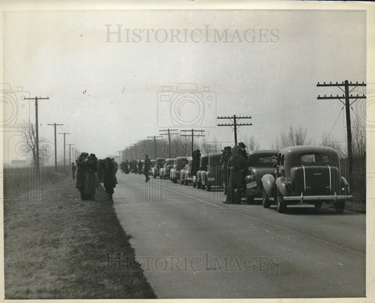 1927 Crowd Gathers Around Cars On Road - Historic Images