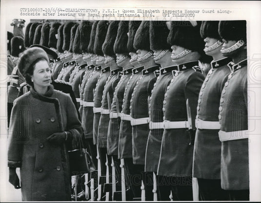 1964 Queen Elizabeth Inspects Honor Guard at Dock of Britannia - Historic Images