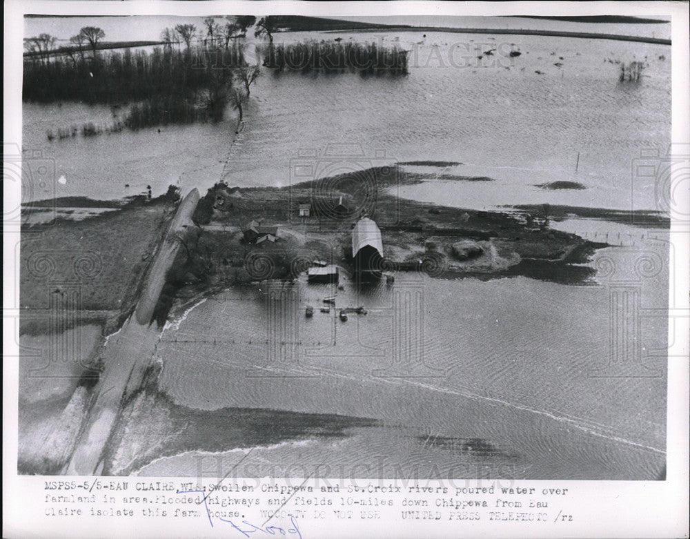 1954 Press Photo Chippewa &amp; St. Croix Rivers flood Eau Claire, Wisconsin-Historic Images